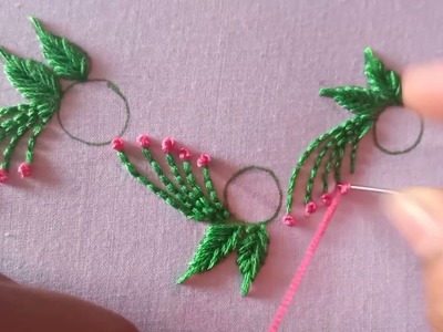 Hand embroidery bullion knot flower design tutorial. hand embroidery border design for beginners