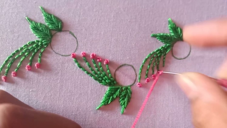 Hand embroidery bullion knot flower design tutorial. hand embroidery border design for beginners