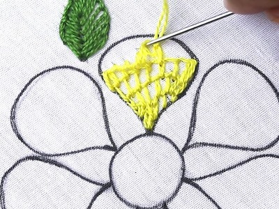 Hand embroidery easy fluffy petal flower design only with thread, Macrame Back Stitch & French Knots