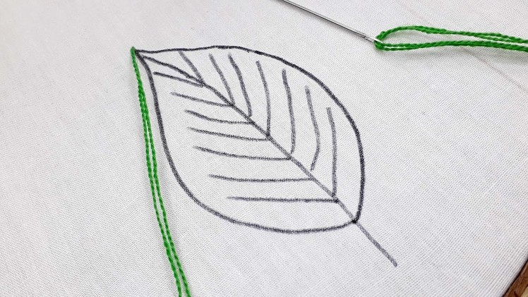 Hand embroidery leaf stitch ,checked leaf design for beginners#Shorts
