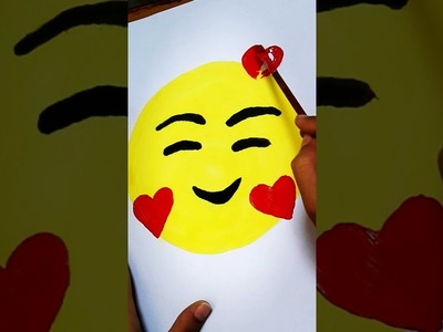 Smiling face with heart imogi painting.Poster colours painting for bignners.#shorts