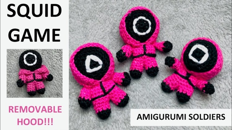 SQUID GAME Soldiers Crochet Amigurumi Minifigures, unique design with removable hood for beginners