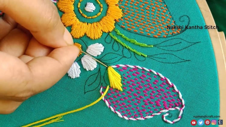 Super-Cute Nakshi Kantha borderline hand embroidery tutorial,Beautiful Design for Phulkari dress #38