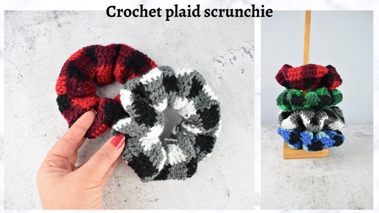 Super easy crochet gingham plaid scrunchie pattern for beginners- trendy Christmas crochet,craft