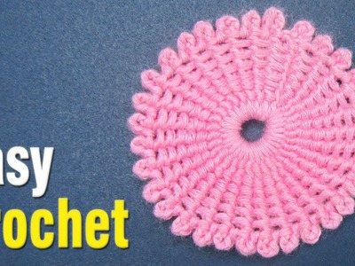 Easy Crochet: How to Crochet Tunisian Flower Coaster Motif for beginners. Tunisian Flower pattern.