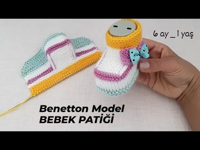 İki Şişle Benetton Model Bebek Patiği Yapılışı ???????????? Very Easy Knitting Baby Booties Tutorial Stitch