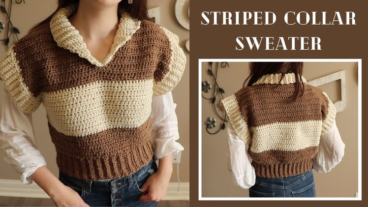 XS-3XL | Crochet Stripped Collar Sweater Vest | DIY & Tutorial & Pattern