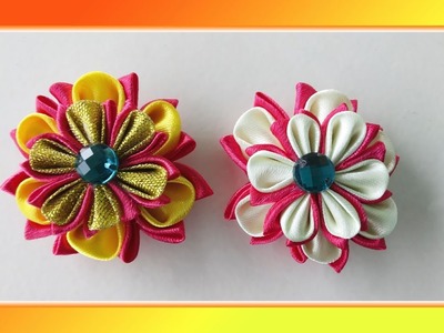Make fantastic brooch kanzashi Flower eazy at home.use satin ribbon. DIY.