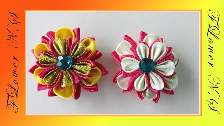 Make fantastic brooch kanzashi Flower eazy at home.use satin ribbon. DIY.