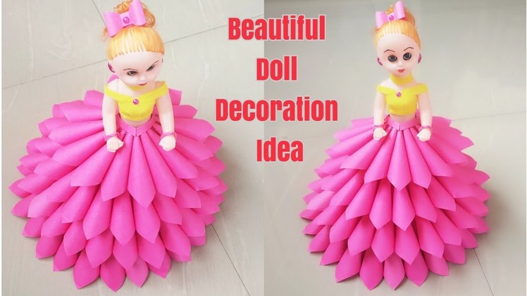 How to Decorate Doll using Paper. DIY Paper Dress For Doll. Doll Decoration Idea