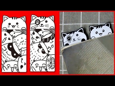 How to Make a Bookmark Cute and Easy - DIY Cute Paper Craft - draw bookmark doodle -draw cat  kitty