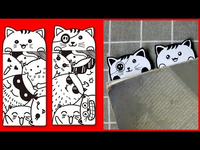 How to Make a Bookmark Cute and Easy - DIY Cute Paper Craft - draw bookmark doodle -draw cat  kitty