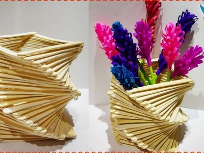 How to Make Flower Vase with Ice Cream Sticks | Ice Cream Stick Craft | DIY | Flower Vase
