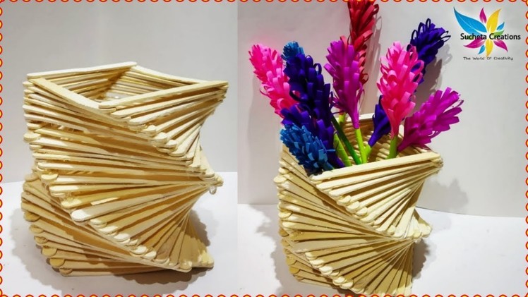 How to Make Flower Vase with Ice Cream Sticks | Ice Cream Stick Craft | DIY | Flower Vase