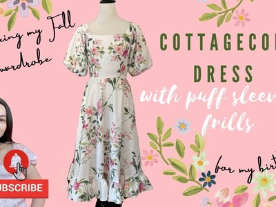 DIY COTTAGECORE DRESS with PUFF SLEEVES | How To Sew a Circle Skirt Dress D&G Floral Dress inspired