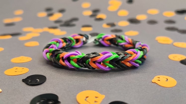DIY - How to Make Halloween Fishtail Rubber Band Friendship Loom Bracelet without a Loom | Easy