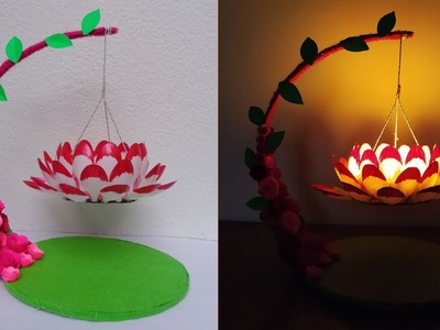 DIY Lotus Diya Stand from Plastic Spoons|Diya Decoration Ideas|Diwali Decoration Ideas|Diwali Crafts