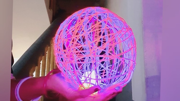 Balloon craft idea| DIY art and craft | Night lamp with balloon | wool.yarn Ball Light|Diwali light