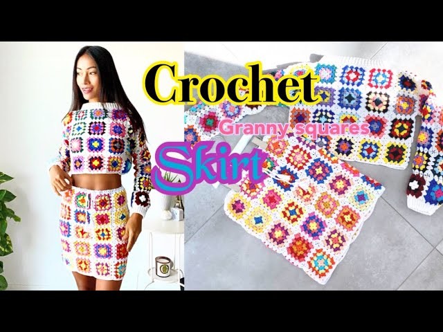 Crochet mini skirt using granny squares pattern | #miniskirt