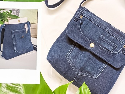 DIY No Zipper Denim Crossbody Bag Out of Old Jeans | Bag Tutorial | Upcycle Craft