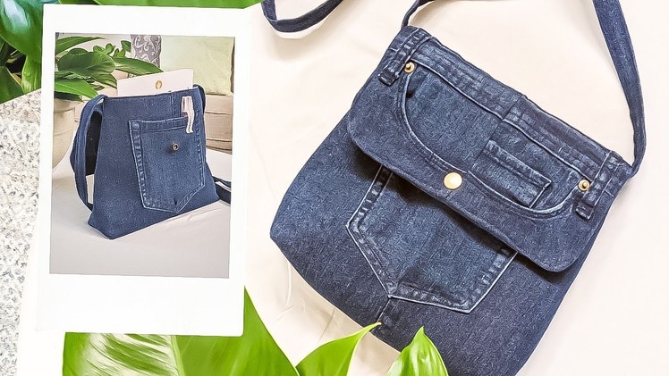 DIY No Zipper Denim Crossbody Bag Out of Old Jeans | Bag Tutorial | Upcycle Craft