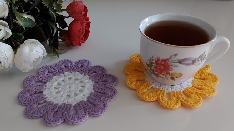 How to Crochet Coaster. Easy Crochet Knitting Coasters for Beginners. Crochet Flower Coaster