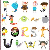 Counted cross stitch pattern alphabet disney characters 307x443 stitches CH2343