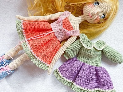 Crochet realistic doll body dresses tutorial ????