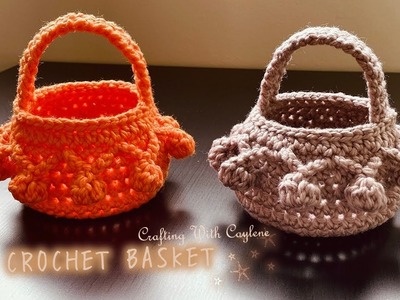 Easy NO SEW Crochet Basket With Handle and Pom Poms | Home Decoration Crochet Project