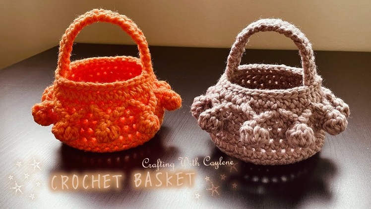 Easy NO SEW Crochet Basket With Handle and Pom Poms | Home Decoration Crochet Project