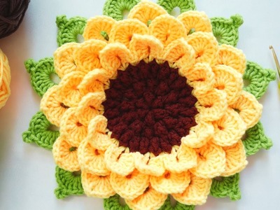 How to Crochet 3D Sunflower Free Tutorial [English]