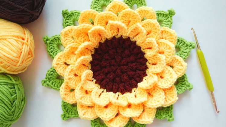 How to Crochet 3D Sunflower Free Tutorial [English]