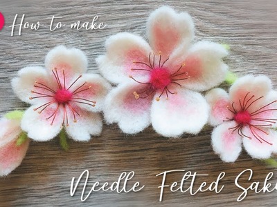 How to make Wool Felt Sakura; DIY Needle Felted Flower, Peach Cherry Blossom Crown, Tiara, Branches