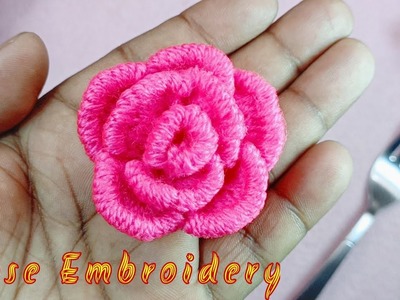 Amazing Woolen Flower Craft Idea -Hand Embroidery Design Trick -Very Easy Flower Making -Sewing Hack