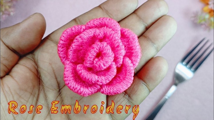Amazing Woolen Flower Craft Idea -Hand Embroidery Design Trick -Very Easy Flower Making -Sewing Hack