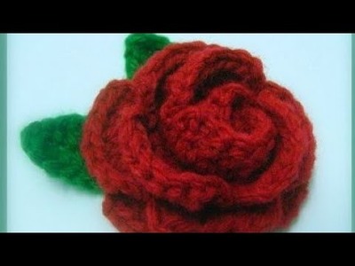 Crochet rose flower with leaf #shorts #crochetflower #crochet