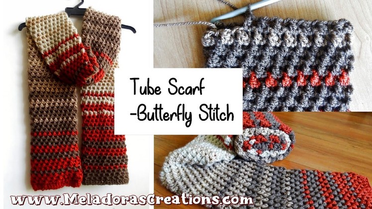 Crochet Tube Scarf - Butterfly Stitch  - Right handed crochet scarf tutorial