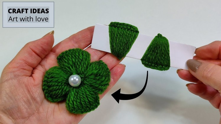 Easy Woolen Flower Craft Ideas with Paper   Hand Embroidery Amazing Trick   DIY No Crochet Yarn Flow