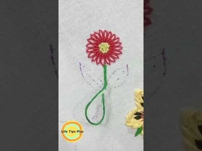 Hand Embroidery: Flower leaves.Amazing Embroidery Stitches For Beginners.Guide to Sewing. #shorts
