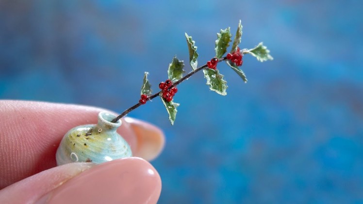 Making miniature holly branch with air dry clay