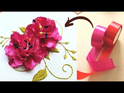 Super easy ribbon flower????????????design|hand embroidery making easy