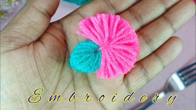 Super Easy Woolen Flower Making with Fingers - Hand Embroidery Design Trick - Amazing Sewing Hack