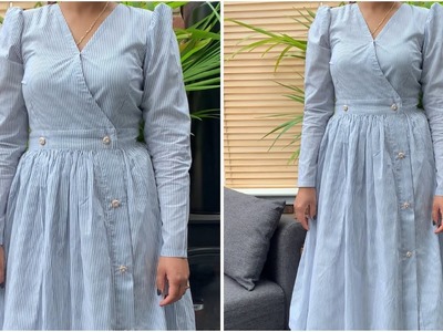 Very Latest overlap dress with puff sleeves easy tutorial | long frock