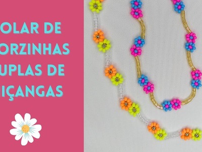 Colar de florzinhas duplas de miçangas - Beaded flower necklace tutorial