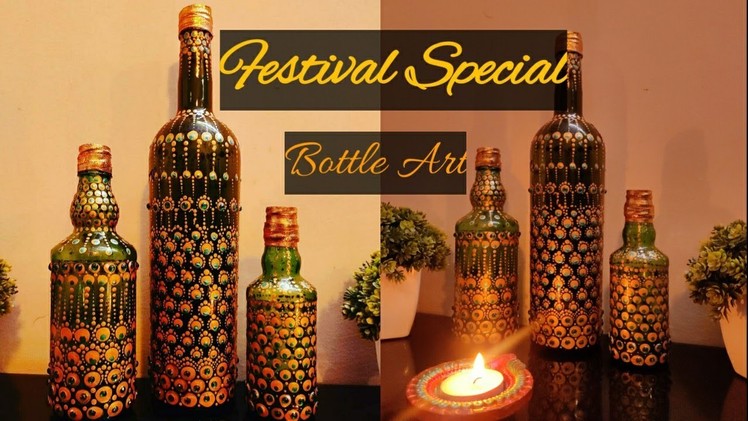 Easy Dot Mandala Bottle  Painting| Festive Decor Bottle Art | Home Decor| Vibha's Style Zone|