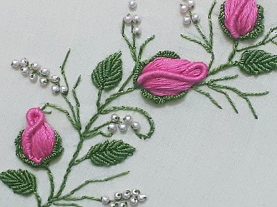 Hand embroidery| hand embroidery border design| Rose buds Embroidery | Brazilian embroidery