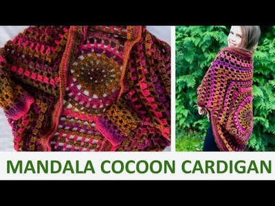 How to crochet AMAZING CARDIGAN, COCOON SHRUG from square, free written pattern for beginners