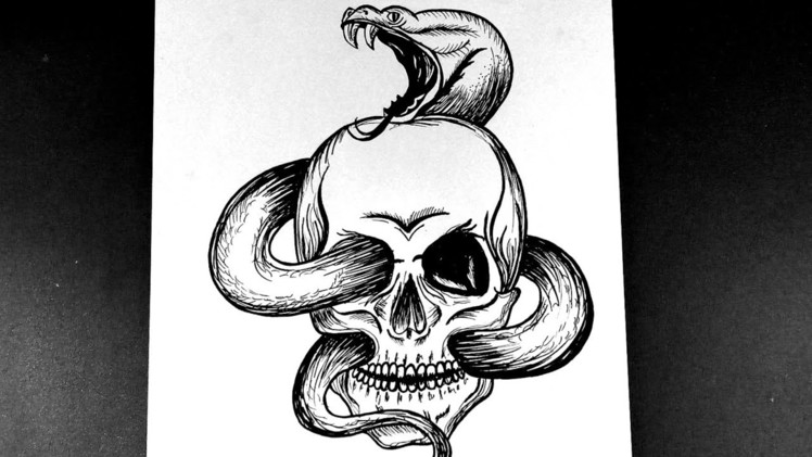 How to draw a skull tribal tattoo || Skull with snake drawing