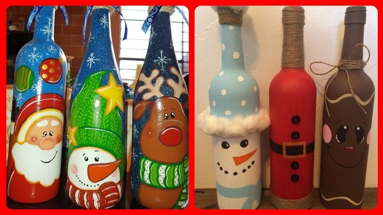 Outstanding bottle painting designs.Unique painting bottles for Christmas