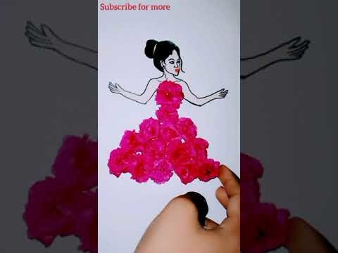 Satisfying Creative 3D Art | Girl With 3D Beautiful Dress | Flower Fashion illustrations  #shorts